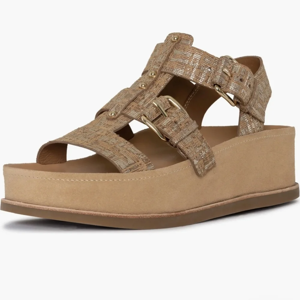 Donald Pliner Jesmin Platform Fisherman Sandal Camel Platino Size 7.5